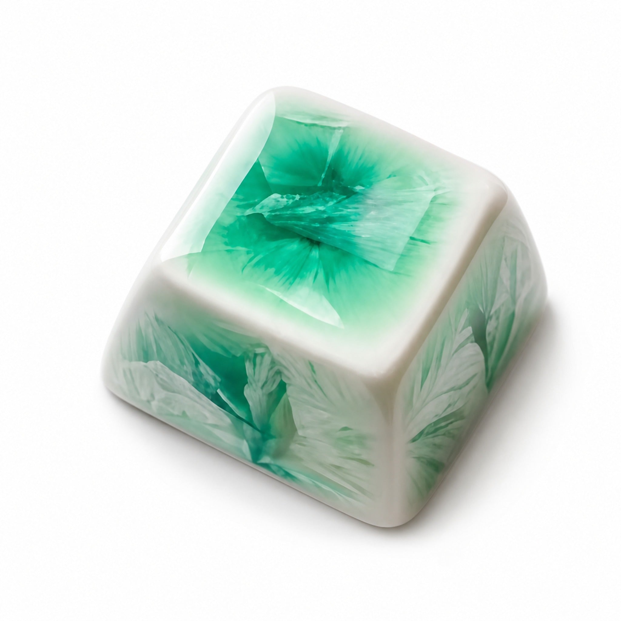 Jade bloom ceramic keycap on pure white background
