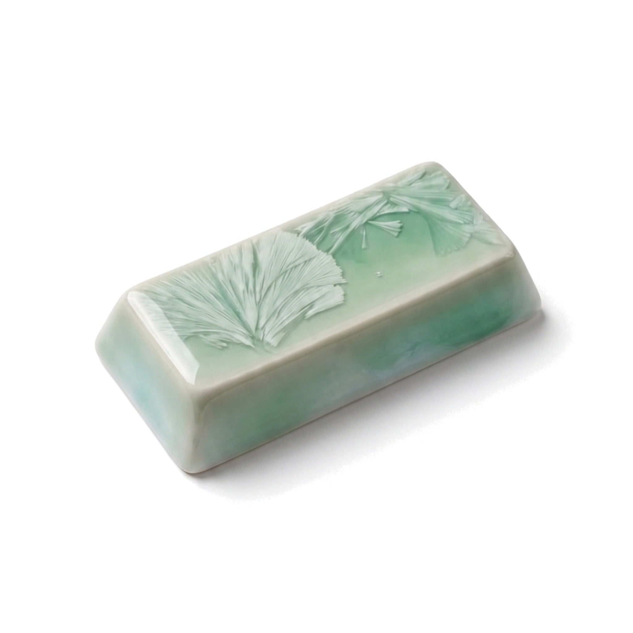 Jade glaze ceramic spacebar keycap on pure white background